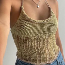 Jacqueline Fashion Sexy Backless y2k Knitted Crop Top Women Summer Halter Cami Sleeveless Casual Spaghetti Strap Tank Tops 220511