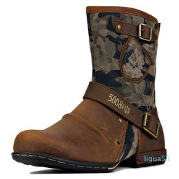 men boots handmade designer leather PU Male retro cowboy Martin boots 2022 new mid calf zipper Non-slip western knight shoes 39-48 Plus
