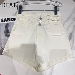 DEAT Summer Spring Arrivals White Solid Colour Nuture Waist Bandage Temperament Fashion Slim Denim Shorts MZ603 210709