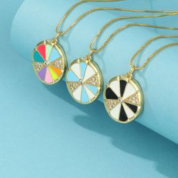 Creative Geometric Colourful Oil Necklace Inlaid Zirconium Stitching Flower Pendant Copper-Plated Gold Women's Necklace