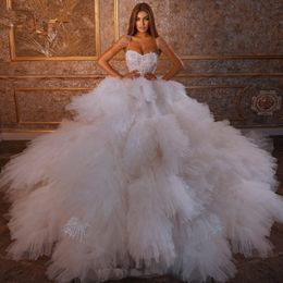 Fancy Exquisite Wedding Dresses Layered Ruffles Sequined Bridal Gowns Appliques Off Shoulder Tassel Sexy Robe de mariée Custom Made