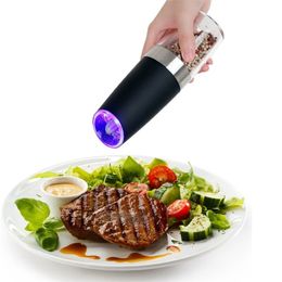 Electric Salt and Pepper Grinders Stainless Steel Automatic Gravity Herb Spice Mill Adjustable Coarseness Kitchen Gadget 220812