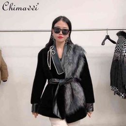 2021 Winter Clothes Fashion High-End Slim Elegant Faux Fur Integrated Mid-Length Jacket Luxurious Style All-Matching Fur Coat T220810