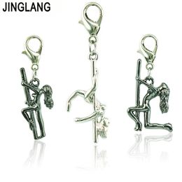 Jinglang charm med hummerlås dingle retro stående poldans flickor hängen diy charm för smycken tillverkning tillbehör