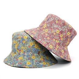 Fashion Floral Print Bucket Hat Women Double Side Cotton Reversible Sun Protection Cap Female Panama Fisherman Hats 220726