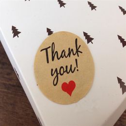 wholesale bakery decorations Canada - Craft paper heart decoration Thank You sticker decorative sealing paster bakery package stickers gift bag box sticker favors266d