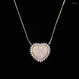 Pendant Necklaces Ranos Champagne Gold Heart Necklace Cubic Zirconia Charm Colar Link Chain For Women Fashion Jewellery NWX002501