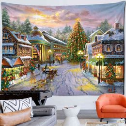 Santa Claus Oil Paint Wall Carpet Festival City Night View Hanging Moose Living Room Home Witchcraft Decor J220804