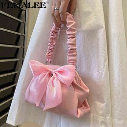 -Nuevo Sweet Organza Bow Cloud Bag Bags Pu Cuero bolso para mujeres bolsas de hombro de caramelo Ruched Ruched
