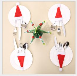 Tableware holder bag Christmas hat Xmas decoration 2022 New Year decoration accessories kitchen wine bottle cover