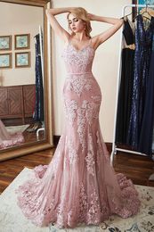 New Loyeloy Spring Pink Lace Prom Dresses Backless Mermaid Prom Gowns With Sweetheart Neckline Custom Real Photos Evening