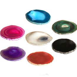 Arts Crafts Pendants Agate Coasters for Drinks Crystal Stone Coaster Geode Decorative Gifts Non-Skid 3-3.8"