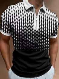 summer stripe print polos 3xl apparel POLO tee shirts zipper cotton blend mens plus size T shirt top clothing printed pattern t-shirt L top Slim Fit Casual Men