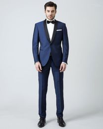 Men's Suits & Blazers Wholesale- 2022 Navy Blue Mens With Pants Groom Tuxedos Formal Men Groomsman Bridegroom Wedding/Prom/Party Suits1