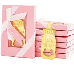 pink baby showers UK - Bottle Opener Fedding Bottles Shape Baby Shower Party Favors Gifts Giveaway Decorations Souvenirs for Guest Pink Blue Gold White
