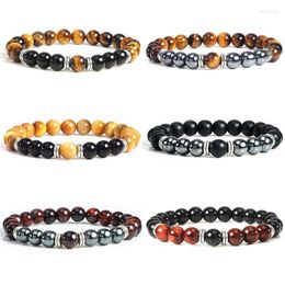 Beaded Strands Fashion Red Tiger Eye Men Bracelet Natural Stone Classic Elastic Hematite Buddha Charm Bracelets For Women Bangle Jew Lars22