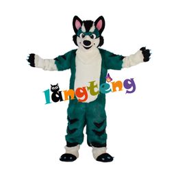 Mascot doll costume 935 Green Furry Fox Dog Mascot Costume Holiday Celebration Fancy Dress Costume Furry Wolf Characteristi Clothing