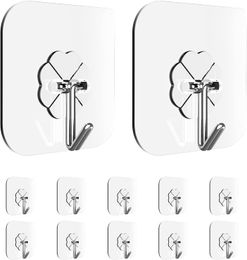 hat hanging hooks UK - Strong Self Adhesive Wall Hook Waterproof Transparent Bathroom Hook Towel Holder Reusable Hat Bag Kitchen Hanging Hooks ZM