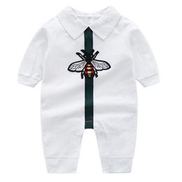 Newborn Baby Romper Little Bee White Dark Blue Cotton Infant Boy Girl Jumpsuits Lapels Long Sleeved Toddler Designer Clothes
