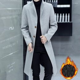 Men's Trench Coats Warm Winter Cotton Liner Mens Medium Length Woollen Faux Fur Collar Single Breasted Slim Male Overcoats Plus Size Viol22
