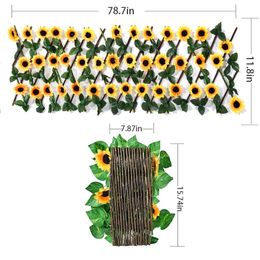 expandable fence NZ - Decorative Flowers & Wreaths Garden Expandable Fence Privacy Screen For Balcony Patio Outdoor Artificial Sunflower Leaves Fencing Panel Deco