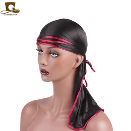 42pcs/lot Men's Satin Durags Headwear Extra Long Tail du rag and Wide Straps Headwraps Headband Pirate Hat Hair Accessories