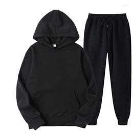 Men's Tracksuits Men's Sets Hoodies Fashion Plus Cashmere Sweatshirt Two Pieces Set Casual Long Sleeve Solid Hoodie Sport Pants SuitMen'
