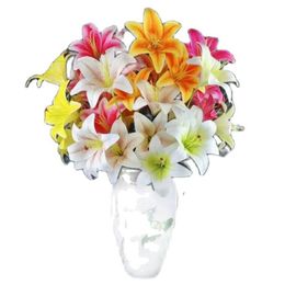 ONE Faux Flower Lily (6 Heads/Piece) 28" Length Simulation Real Touch Lilium for Wedding Home Decorative Artificial Flowers