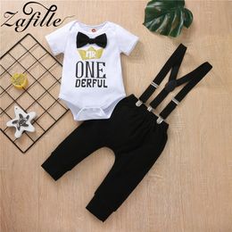 ZAFILLE Baby Boy First Birthday Outfits Numbers "1 Necktie Romper and Overalls Pants Toddler Boys Clothes Set 220507