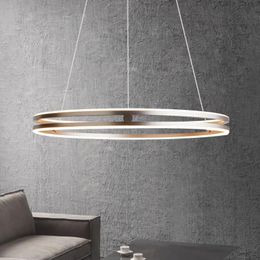 Chandeliers Modern Simple Black/Browm Rings Living Room Chandelier Restaurant Island Lights Kitchen Lighting Bedroom Study LED Hanging LampC