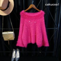 Suéteres de mujer Cakucool Faux Mink Cabello de otoño Sweater Grueso manga larga Cuella de barro Top de punto de punto