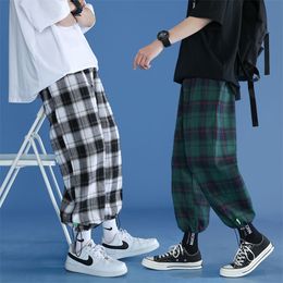 Harajuku Plaid Pants Men s Comfortable Loose Streetwear Joggers Korean Casual All match Trendy Flannel Wide Trousers 220524