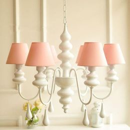 Pendant Lamps European Style Modern Simple Cloth Lace Chandelier Living Room Study Bedroom French Garden White Iron ChandelierPendant