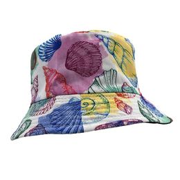 Berets Summer Conch Bucket Hats Shell Print Hip Hop Panama Caps For Boys Girls Travel Sunscreen Hiking Camping Casual Sun HatsBerets