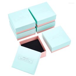 Jewelry Pouches Bags 18/24pcs Cardboard Boxes Aquamarine Color Box Gift Case For Earring Packaging With Black Sponge Edwi22
