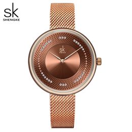 Shengke Women Watches Top Brand Luxury Stainless Steel Strap Wristwatch for Women Rose Clock Stylish Quartz Ladies Watch 201116