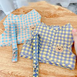 Dog Collars & Leashes Cat Harness Leash Set No Pull Cute Bear Plaid Pet Vest Puppy Lead For Chihuahua Terrier Walking Running