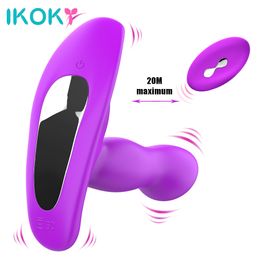 IKOKY 10 Speed Butt Plug Male Prostate Massage Anal Vibrator Remote Control Silicone Dildo Wearable sexy Toy for Women Gay