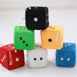 Interior Decorations 2pcs Plush Dice Toy Sucker Pendant Blue Black White Red Yellow Green 6 6cm Fuzz Dices View Mirror Hangers Car Funny Pen