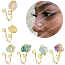 Colourful Natural Crystal Stone Fake Piercing Nose Ring Clip Copper Wire Entangle Nose Ring Ear Clip Cuffs Body Jewellery