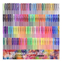 130 Colours Gel Pen Set Art Professional Colourful Fluorescent Marker Student Supplies glitter pens Y200709