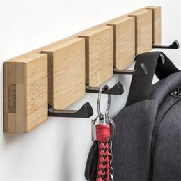 Wood Wall Hanger Bamboo Alloy Rack Hooks Hanger Holder Clothes Storage Organiser Hidden Wall Hook For Hanging Home Decor 210318