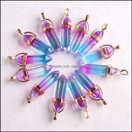 Charms Jewellery Findings Components Coloured Glass Crystal Hexagon Healing Pendants For Diy Earrings Nec Dhia3