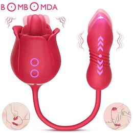 NXY Clitoris Stimulator Oral Tongue Licking With Dildo Thrusting Vibrating Egg Sex Toys Female Rose Vibrator For Women 220506