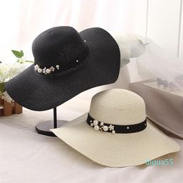 Round Top Raffia Wide Brim Straw Hats Summer Sun for Women With Leisure Beach Lady Flat