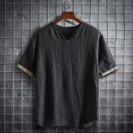 Men's T-Shirts Chic V Neck Vintage Style Summer Tops Men T-shirt Casual Wear-resistantMen's