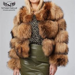 Fashion Raccoon Fur Coat Women Winter Overcoats Luxury High Quality Genuine Full Pelt Raccoon Dog Fur Jacket Natural Woman 201214