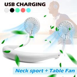 battery coolers UK - Hands- Neck Band Hanging Usb Rechargeable Dual Fan Mini Air Cooler Summer Portable Level 3 Wind Large Battery Capacity Cooling249n