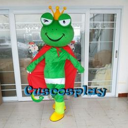 Mascot doll costume New Design Frog Prince Mascot Costume with Cloak Cartoon Character Feature Costumes for Halloween Purim Fancy Dress