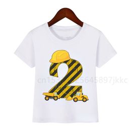 Children s Cartoon Excavator Construction Vehicle Bulldozer Crane Birthday Number Name Print T shirt Boy Girl Funny GiftT shirt 220620